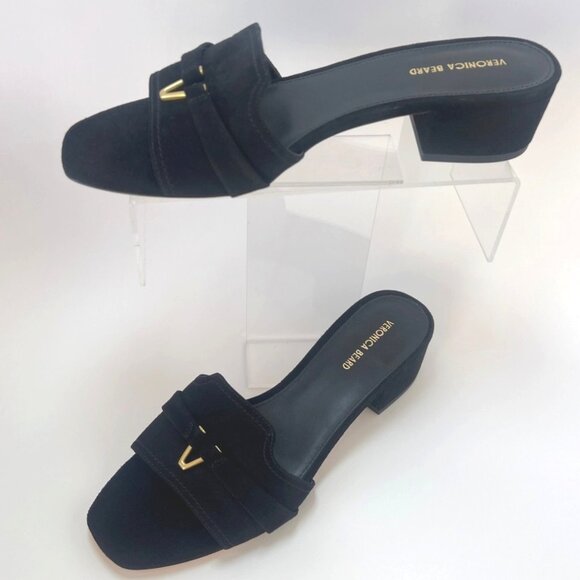 Veronica Beard Annette Black Suede Sandals Block Heel Women Size 8.5 - Picture 1 of 10